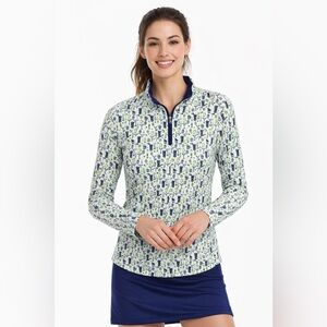 SanSoleil Mock Neck Tiki Print Half Zip SPF 50 Top Size M